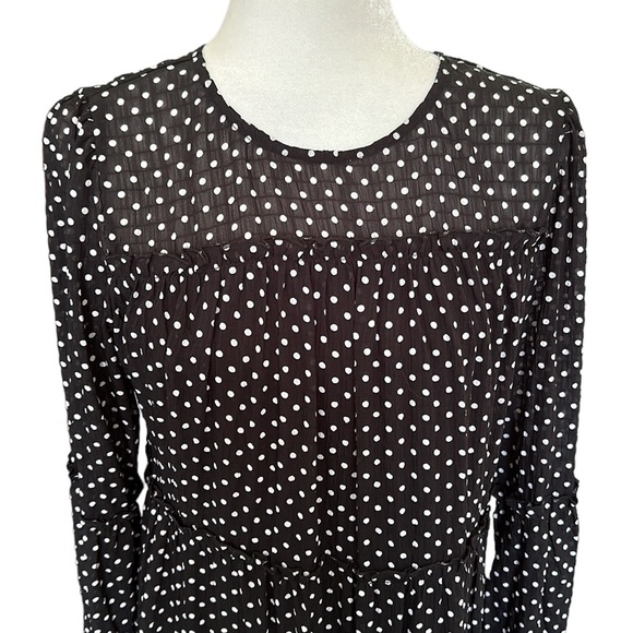 V ery j black & white polka dot tiered mini dress size M feminine sheer summer - Picture 2 of 7